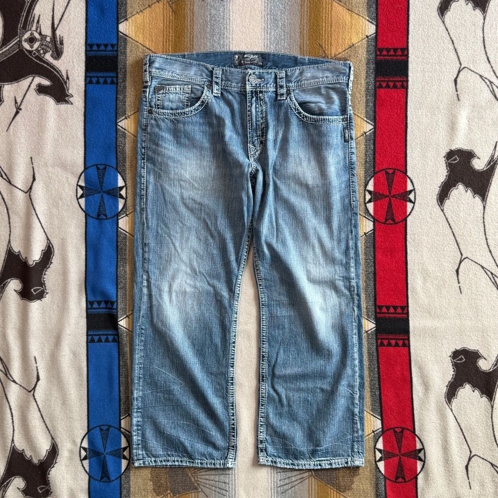 Silver Jeans Co Gordie Loose Fit Straight Leg Light Wash Denim Jeans W38 L30